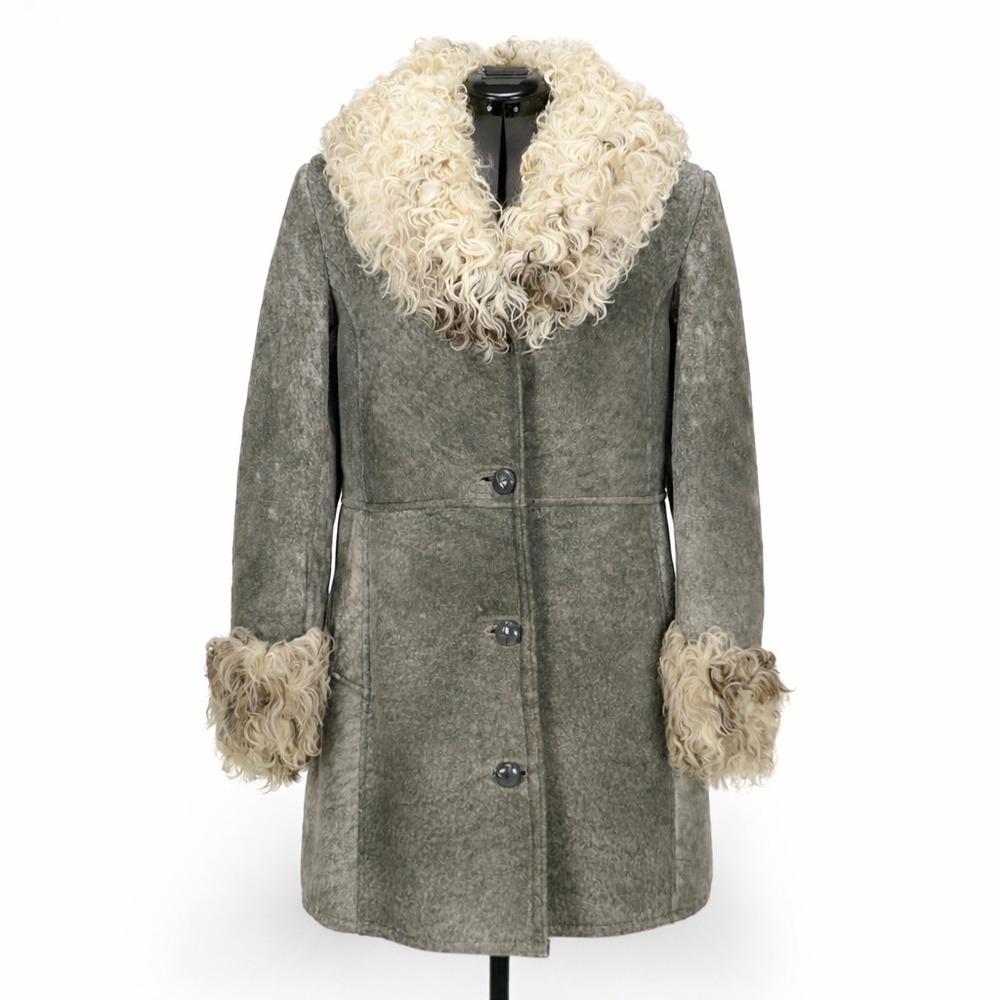 VTG Boho Sheepskin Curly Lamb Fur Shearling‎ Wool Lined Western Coat Women's S/M